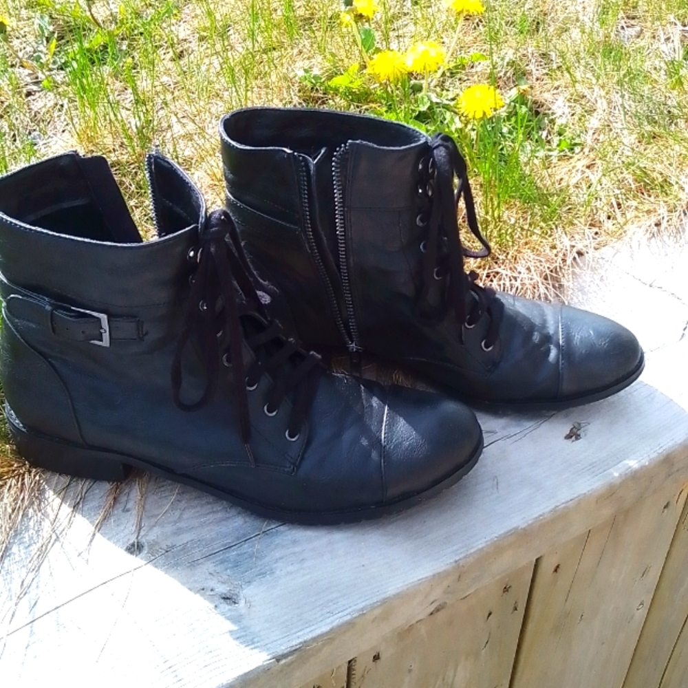 Combat Boots, Laced and Zippered, Black (size 9)